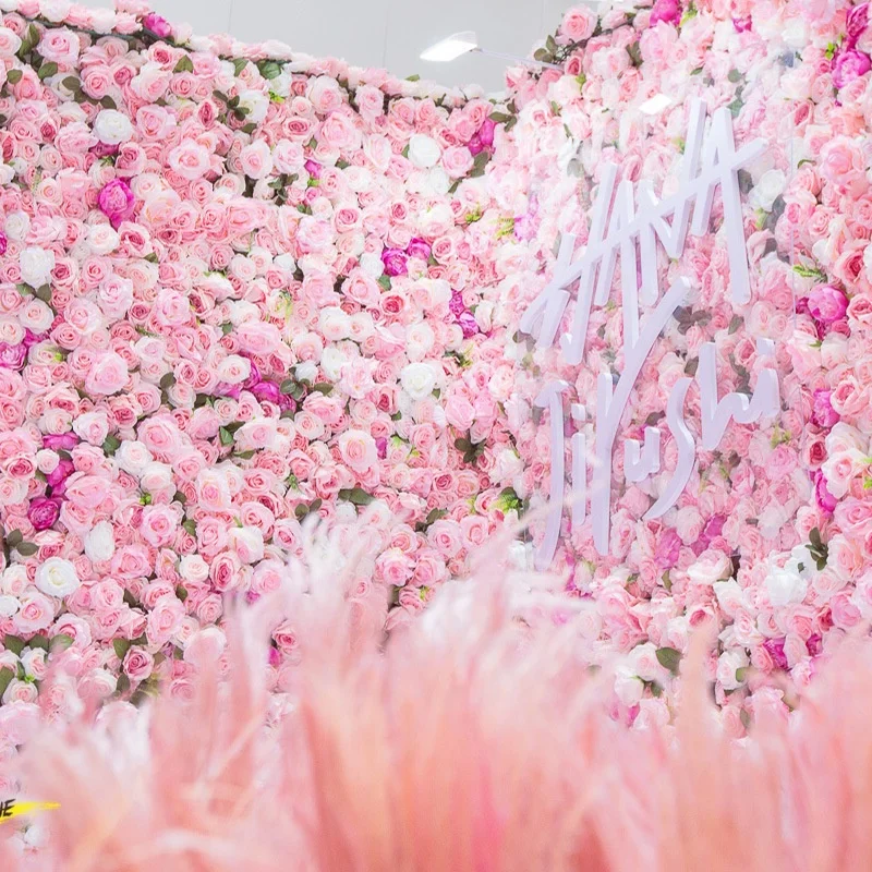 O-FW003 Custom 3D Cloth Flower wall Wedding Artificial Silk Rose Flower Wall Panel Backdrop Decorative Artificial Flower wall