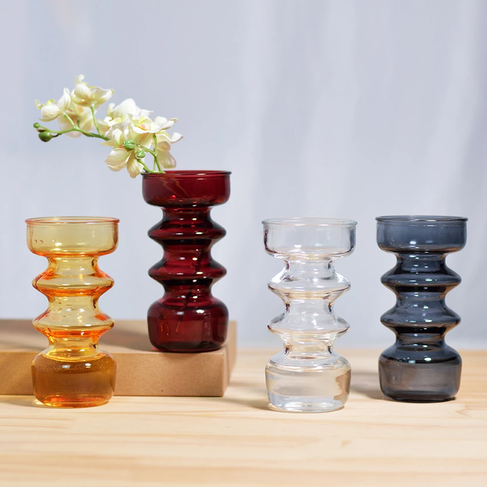 Hot Sale Table Vase Wholesale Colorful Transparent Glass Bud Vase Hydroponic Cute  Glass Flower Vases for Art Decor