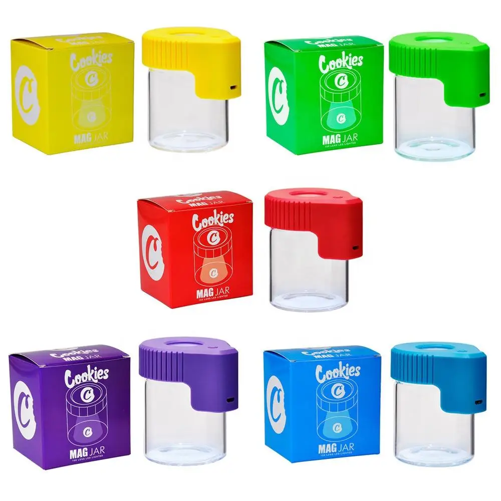 Air Tight Storage Led Transparent Magnifying Glass Jar Led Transparent Magnifying Glass cookies Jar Herb