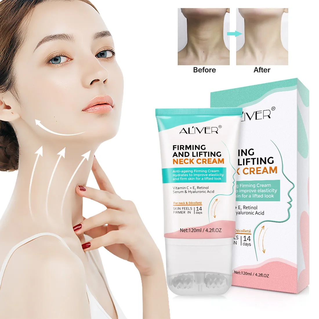 Aliver Neck Cream Double Roller V-type Beauty Neck Cream Anti-aging Lifting Firming Neck Cream Skin Care Product For Women