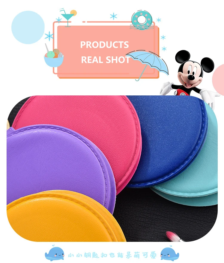 Makeup Mirror PU Small round Mirror Keychain Double-Sided Folding Mirror decorations Makeup Promotion Gift Custom Logo Keychain