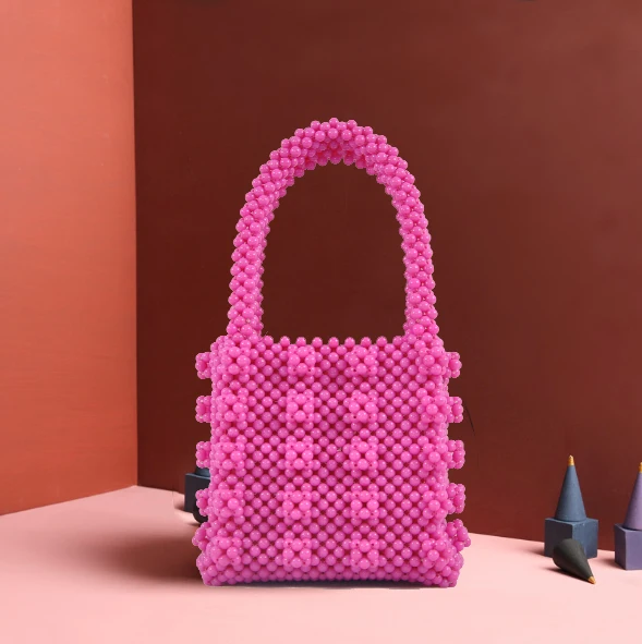 Beaded Handbag Gift Homemade Pearl Bag Famous Design Women Acrylic Bag Handle Summer Bag