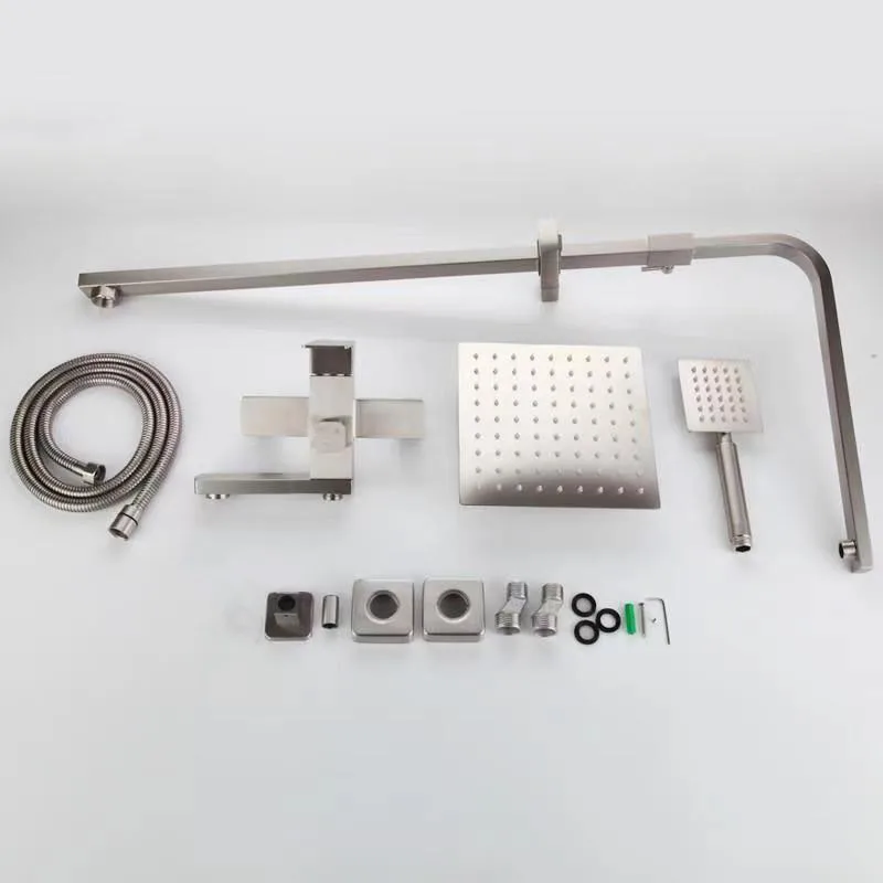 Stainless Steel Wall-Mounted Single Handle Bathroom Faucet With Square Nozzle Portable Shower Rod Bathroom Shower Faucet Set