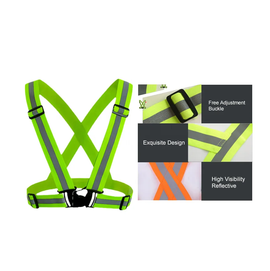Green Orange Blue High Visibility Outdoor Running Reflective Vest Belt for Motorcycling