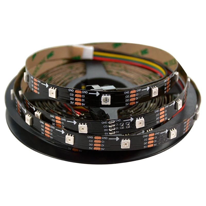 CE RoHS FCC PSE certified 30LED/m HD107S /APA102 Addressable RGB LED Flexible Strip Black Color PCB Addressable LED Strip