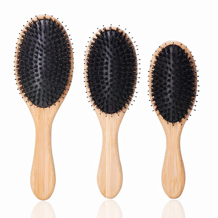 Different Size Smoothing Mix Boar and Nylon Bristles Air Cushion Pad Wooden Bamboo Hair Brush Wood Hair Detangler Brush