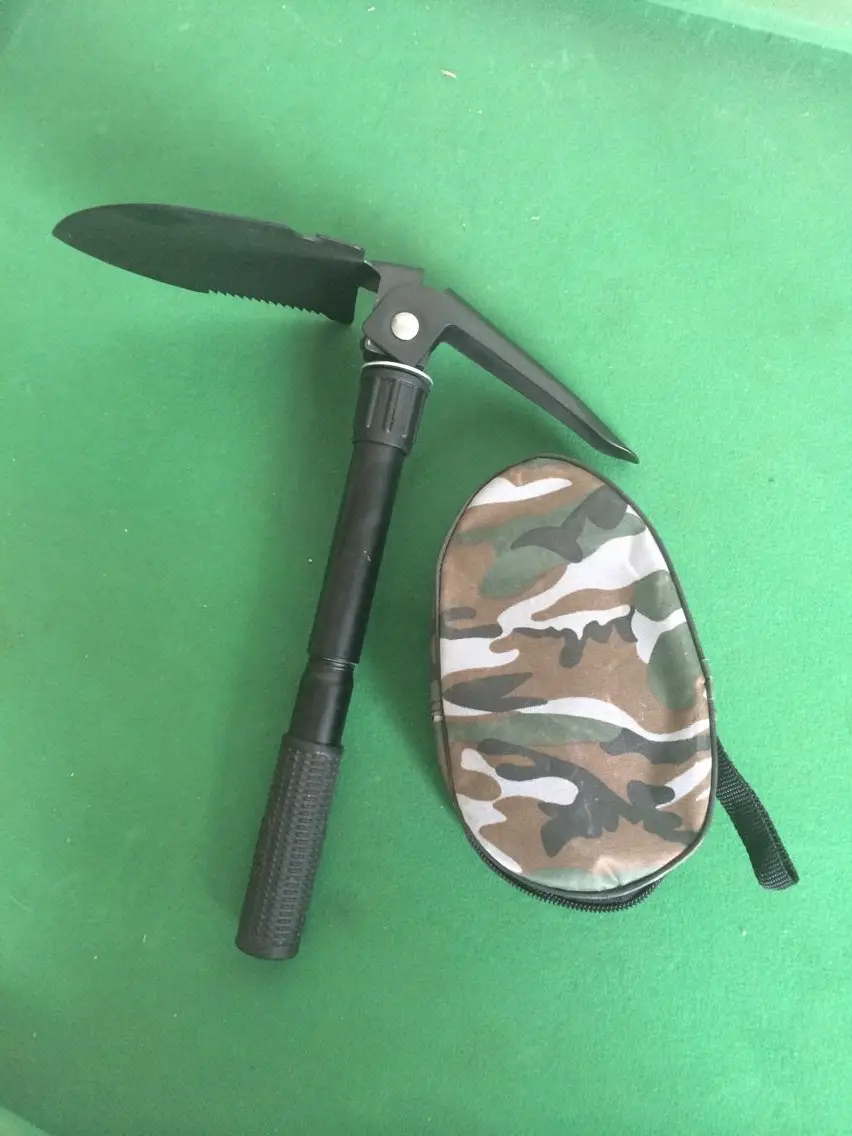 Folding Outdoor Shovel with Pickaxe and Carrying Case Emergency 3 in 1 Mini Camping Foldable Shovel Pick and Saw with Compass