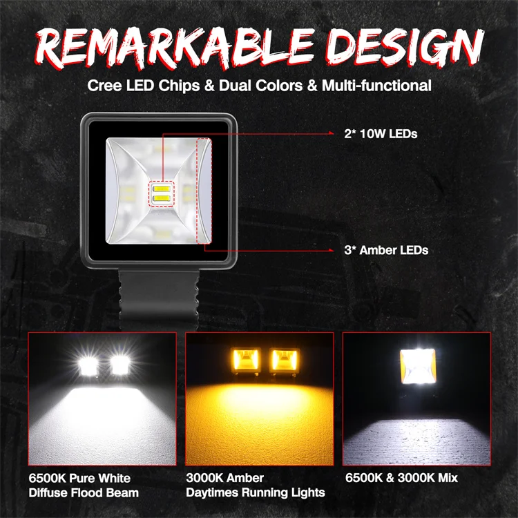 Sold In Pair 40W With Amber Drl Aluminum Housing 12 Volt Motorcycle Fog Led Light