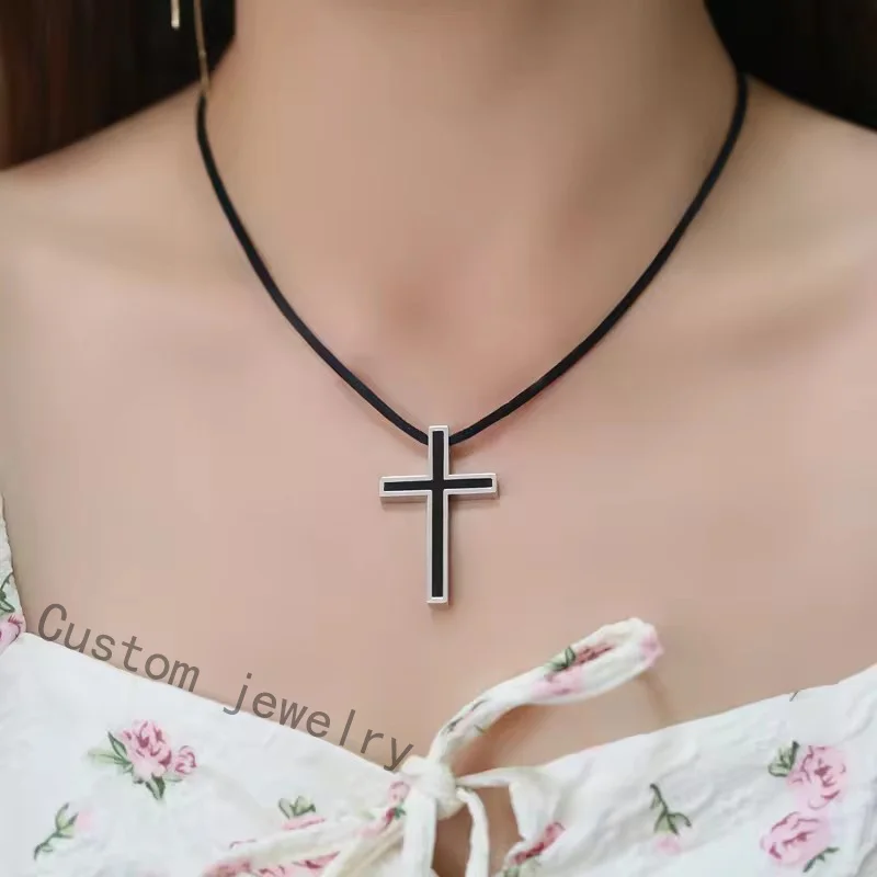 925 Silver Necklace Jewelry Set wholesale Black Agate Cross Stainless steel gold-plated and silver-plated Cross Pendant Jewelry