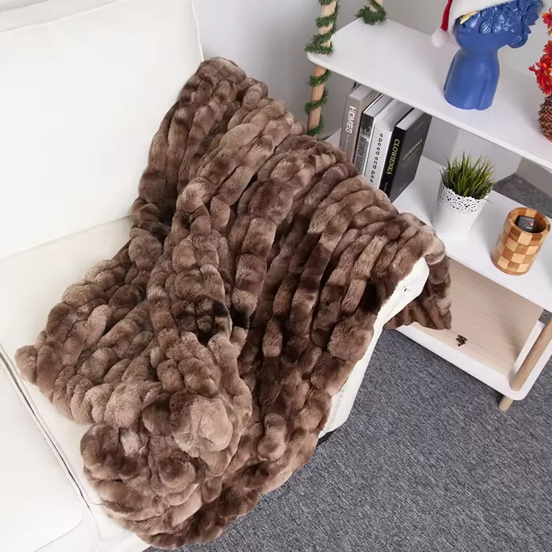 Luxury Soft Faux Fur High quality fluffy luxury Nordic throw blanket for home decoration sofa couch