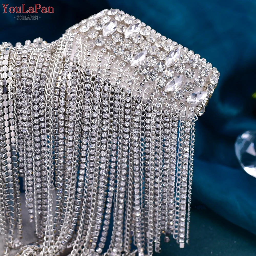 YouLaPan SG28 New Luxury Necklace Ladies Prom Jewelry Gift Bridal Rhinestone Tassel Chain Wedding Rhinestone Large Necklace