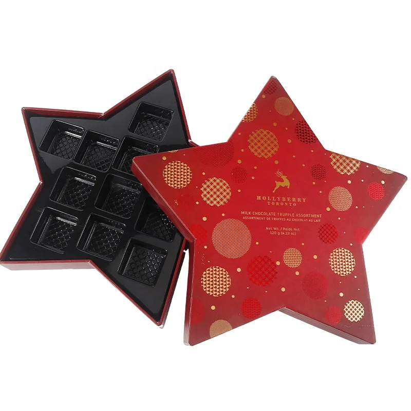 Прямая Продажа с фабрики, коробка для шоколада из пергаментной бумаги, роскошная коробка для шоколада и конфет, коробка в форме звезды
