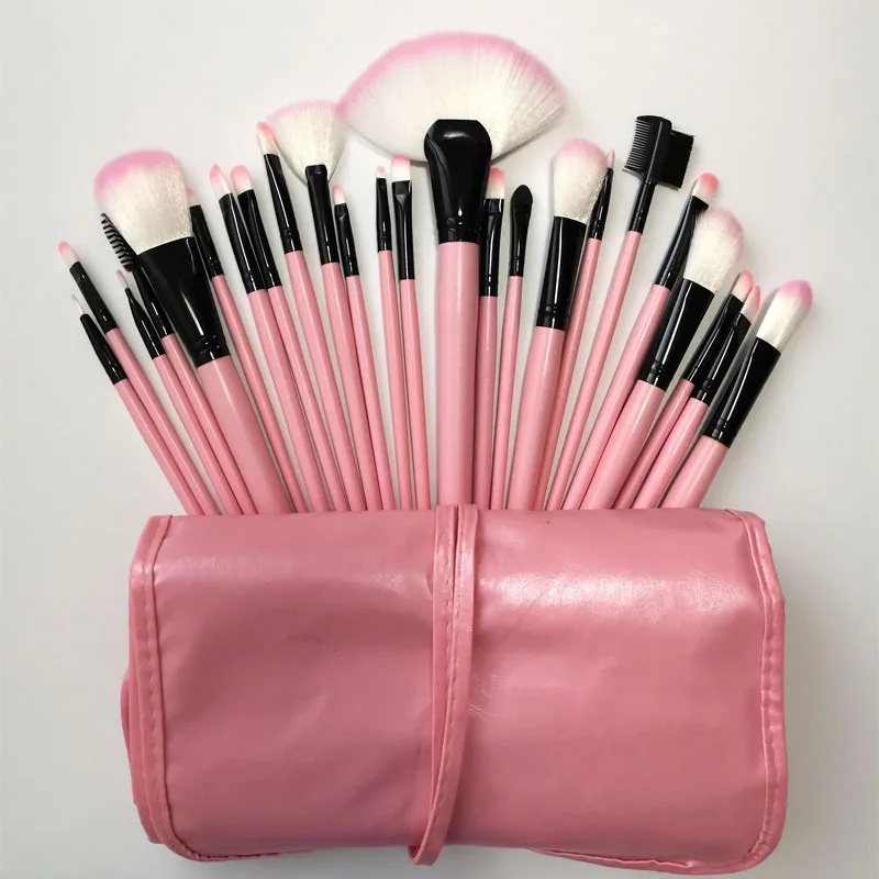 Portable Customize LOGO Natural Wood 24PCS Makeup Brushes Set Black, Pink, Brown, Burlywood Color