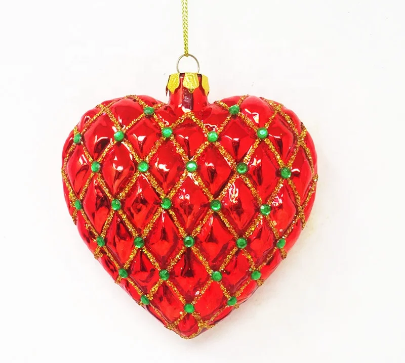 Custom hand made red  color style glass heart shape ornament Christmas tree hanging decorations