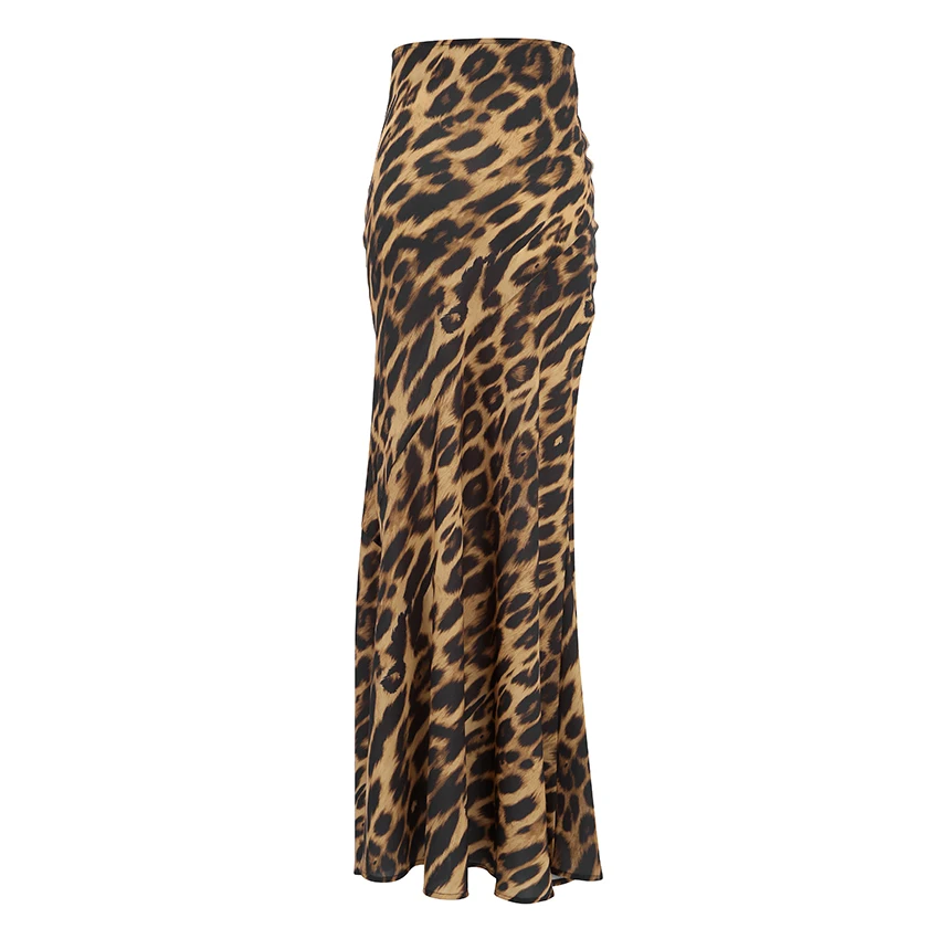 OOTN Ladies Casual Elegant Leopard Printed Dresses Autumn Office Ladies Chiffon Skirt Women Classic Leopard Long Skirt