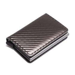 Aluminum RFID Wallet Portable Carbon Fiber Metal Card Holder Case Short Fashion Metal Automatic Pop up Credit Card Case
