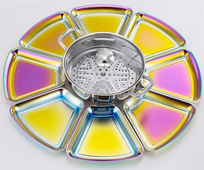 Colorful Food Serving Tray Plate Stainless Steel Snacks Dried Fruit Platter For Banquet Party