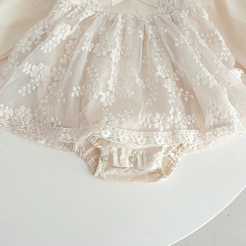 Baby dresses Long-Sleeved Baby Jumpsuit with Hairband Lace dress Chinese Style Spring Autumn and Newborn Clothes for Girls