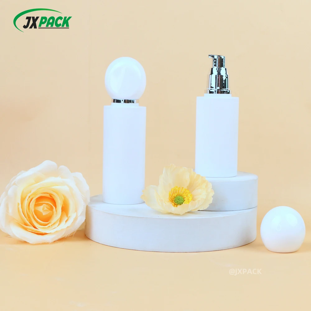 Cylindrical Green Frosted 80ml 100ml Plastic Packaging Set Skincare Cosmetics Cream Jar Lotion Toner Spray Pump Bottle