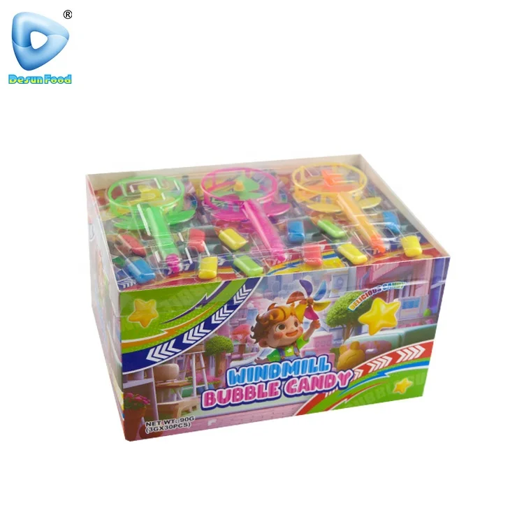 Hot Selling Colorful Windmill Fan Pen Kids Funny Toy Bubble Gum Candy
