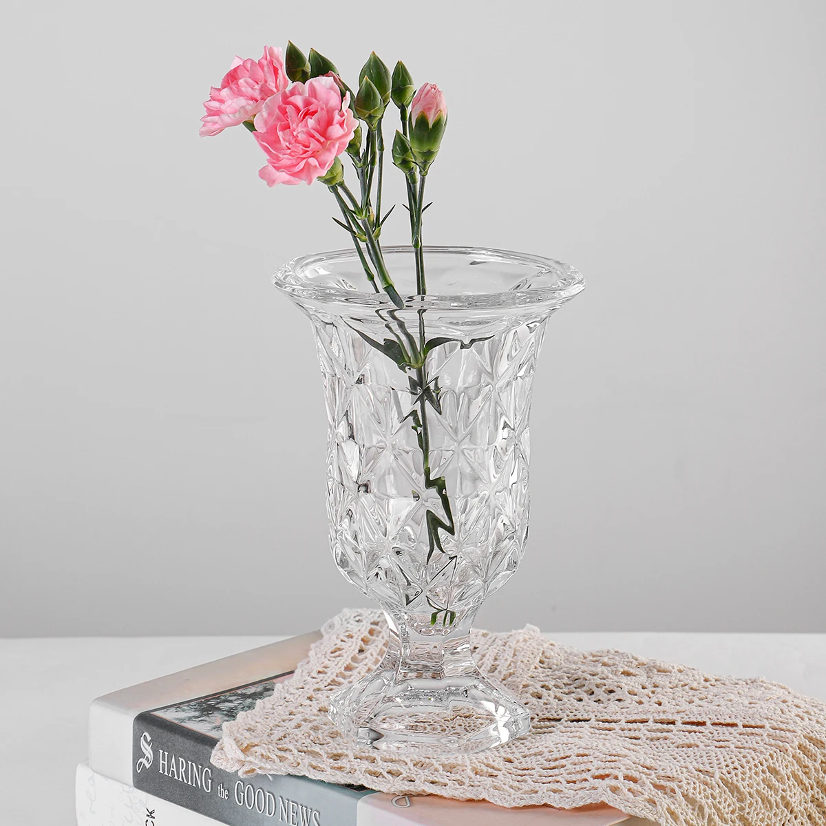 China Supplier Thicken Crystal Aesthetic Regular MouthDecror Clear household Wide Mouth wedding vases centerpieces decoration