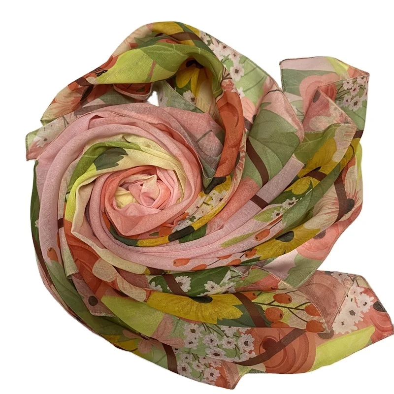 custom design printed cotton shawl voile material with digital printing