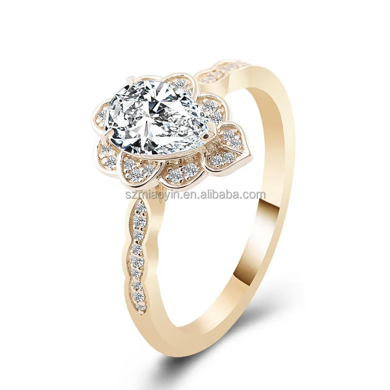 Wholesale Prices Pear Shape 1ct 2ct 3ct Carat DEF Color Moissanite Ring 10k 14k 18k Solid Yellow Gold Wedding Halo Women Ring