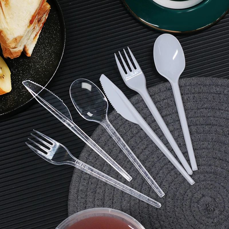 16 inch Plastic Cutlery Assorted Set Clear Durable and Sturdy forks Knives And Spoons  Plastic ware Bulk for Party Utensils