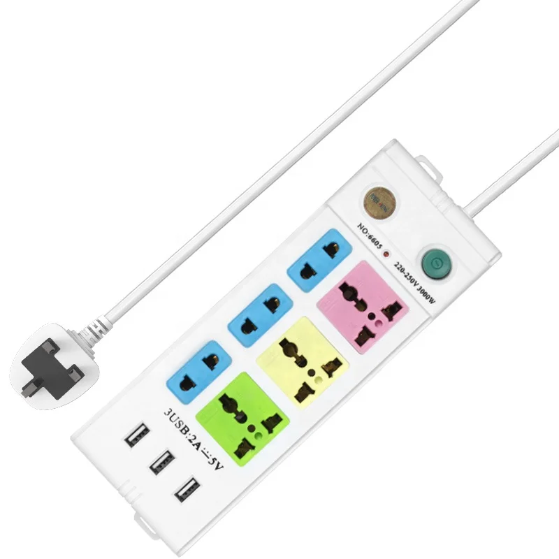 extension board with usb port Universal standard 6outlet muliple type colorful extension socket power strip