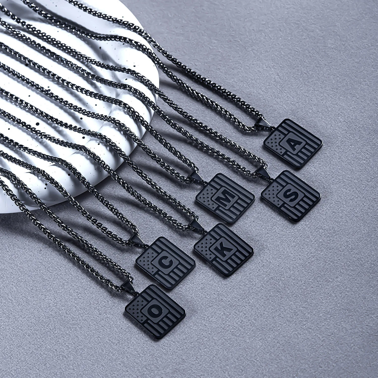 New Trendy Black American Flag Engraved 26 Letters Stainless Steel Pendant Necklace Fashion Jewelry 316 Stainless Steel Necklace