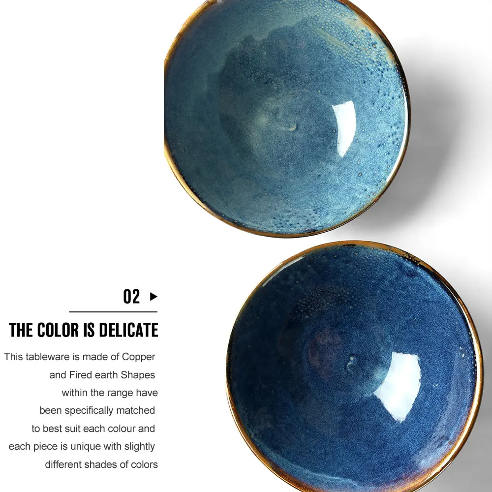 High quality ceramic blue big kitchen soup ramen bowls and porcelain with reactive glazes serving fruit salad bowl