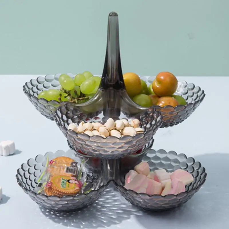 2023 Creative Multi Layers Transparent Plastic Fruit Plate Dish for Food Container Display Stand Fruit Candy Plate