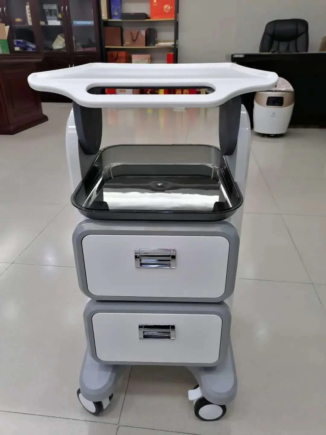 Mobile Tool Cart With Wheels 2 Drawers Trolley Multifunction Roller Tool Cabinet For 3d Scanner Machine
