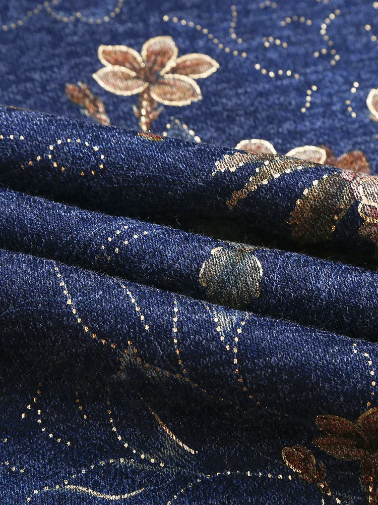 Womens warm lining floral printing Sweater jacket Mom padded thickened tops old lady cardigan Chinese style sweater