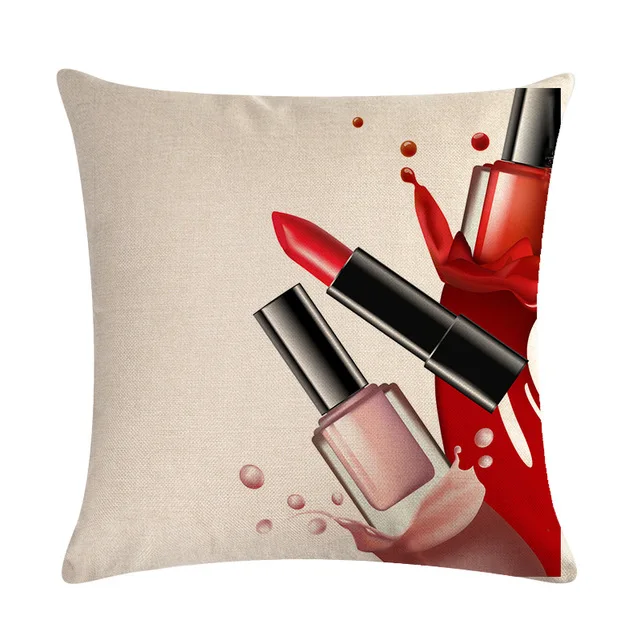 
45cm*45cm Hand Painted Flowers Lipstick Bottles Cushion Cover and Sofa Pillow Case 