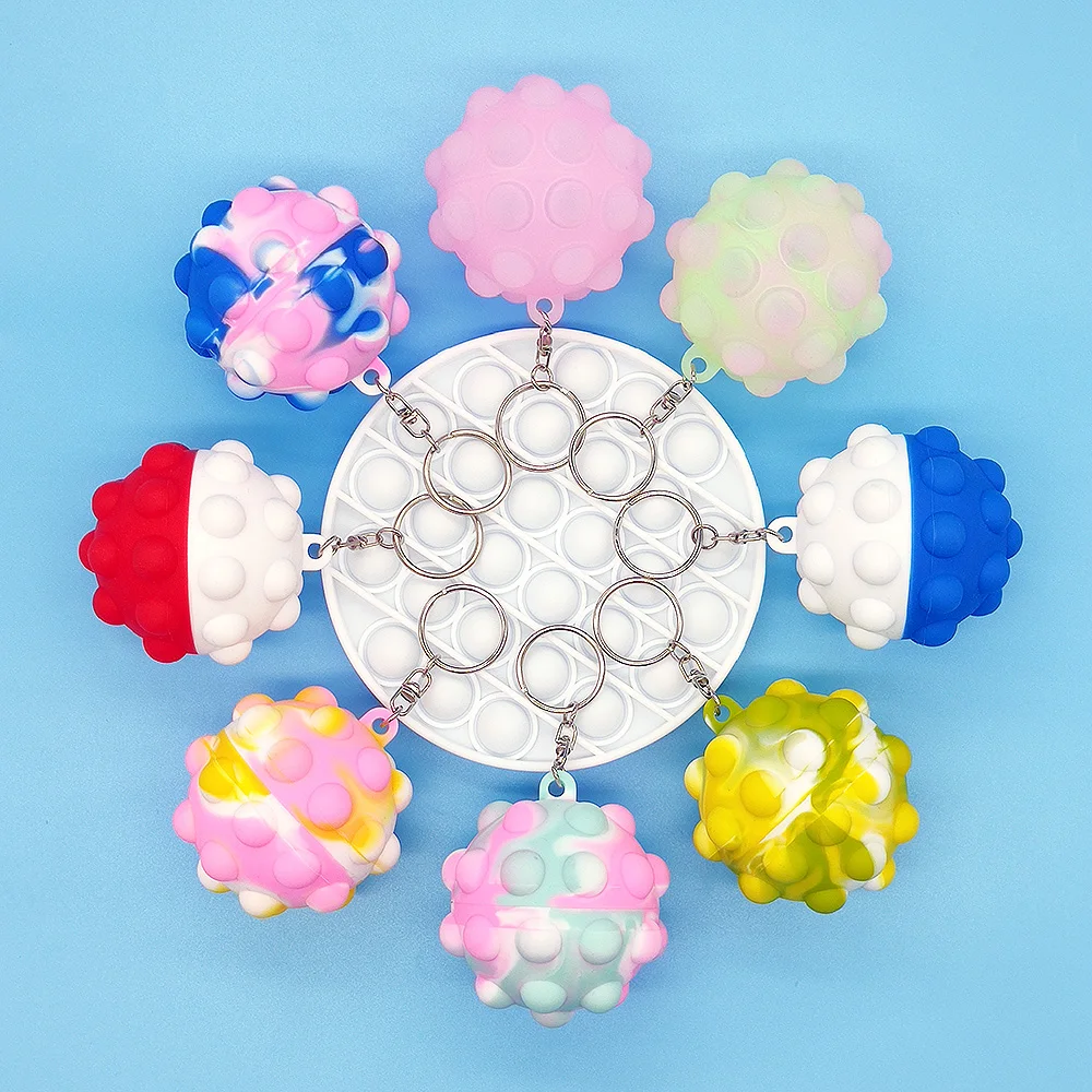 Wholesale 60mm Silicone Stress Relief Toy Push Bubble Sensory Squeeze Pop Keychain Stress Balls Fidget Toys