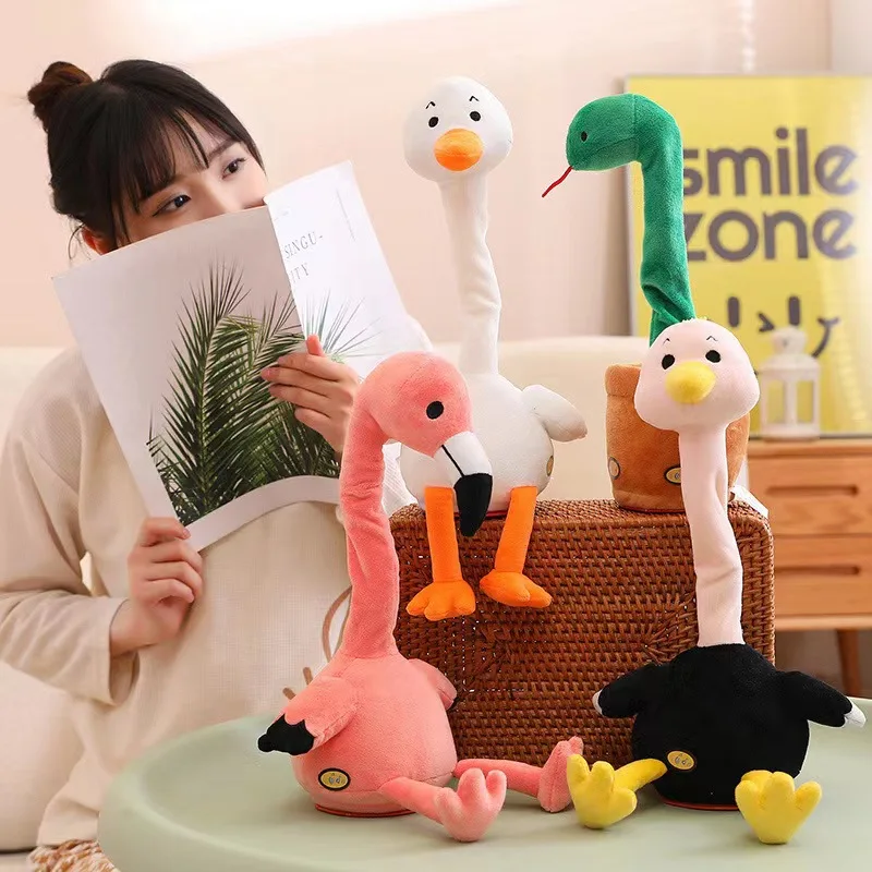 Dancing Electronic Plush Toy Singing Talking Record Repeating What You Say Snake Ostrich Flamingo Goose Plush Toys Kids Gifts