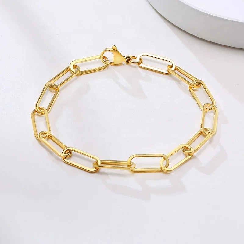 Personalized Hip Hop Jewelry Stainless Steel Cuba Link Chain 18K Gold Plated Paper Clip Bracelet For Women Cadenas