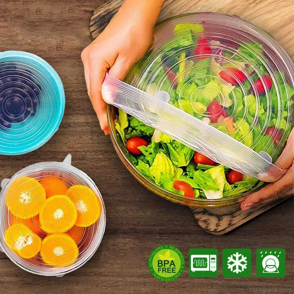 Factory Price BPA Free Food Grade 6 Packs Durable Fresh Keeping Flexible Reusable Super Silicone Stretch Lids Set