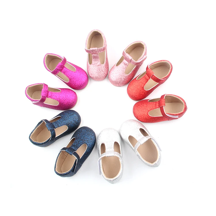 BEIBEINOYA Glitter Cotton T Bar Hook And Loop Sizes 5 To 9 Children School Shoe Kids Party Shoes For Girls