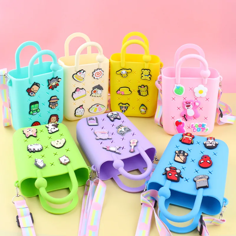 New cute mini Cartoon Silicone Crossbody Bag with DIY Portable Beach Bag for Children ladies outdoor kids Hot Sale Custom gift