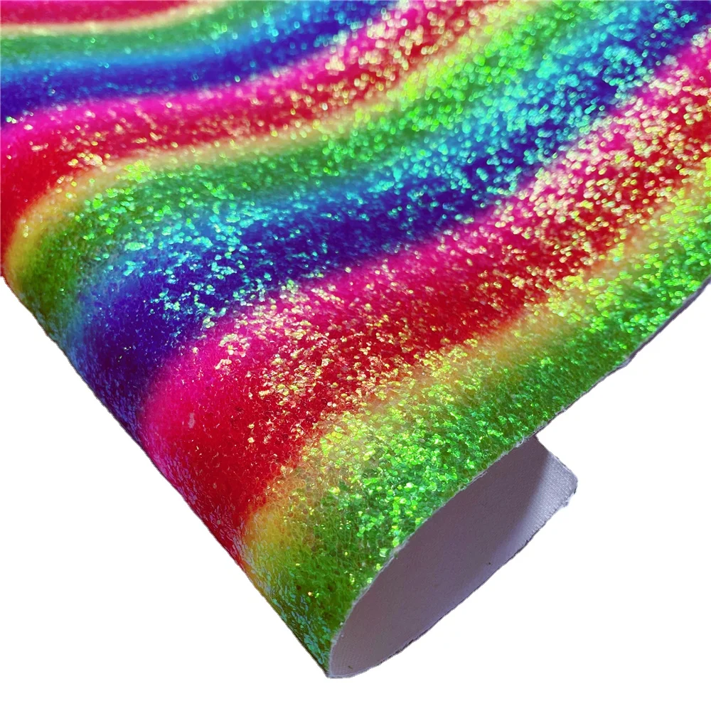 SR20027 Hexagon Rainbow printed faux leather vinyl sequin glitter PU leather for bows