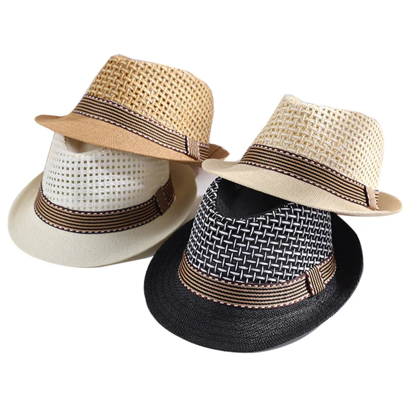 High Quality Straw Panama Hat Kids Fedora Hat  Children Straw Fedora Hat Two Tone