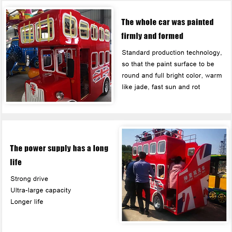 Amusement park outdoor battery powered electric double deck tourist sightseeing london bus