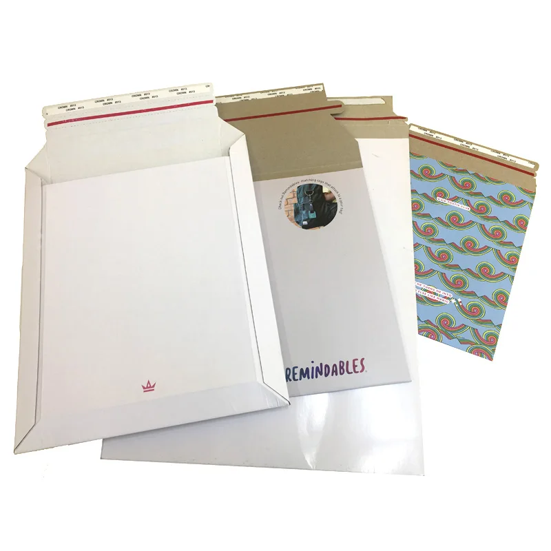 Custom Recyclable Kraft Paper Mailer Rigid Stay Flat Cardboard Envelope with Photo Sticker Document Packaging Durable Durable
