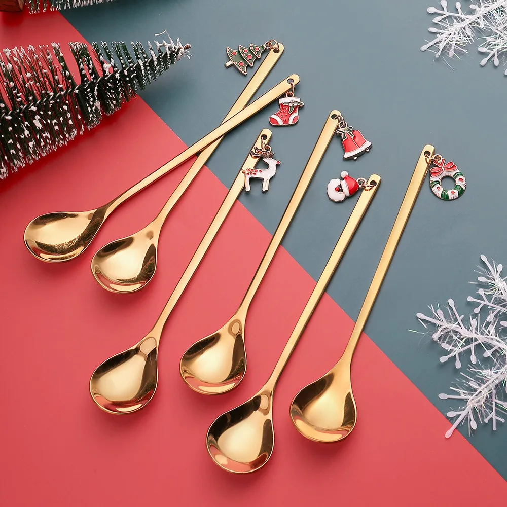Professional manufacture Christmas tableware santa elk doll dessert spoons fork set