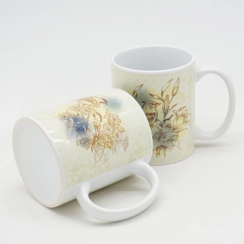 Custom 11oz yellow animal decal European style cute bird asymmetric tea coffee ceramic mug