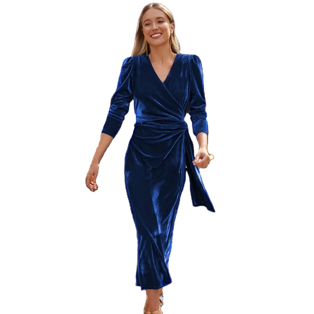 Wholesale Women Elegant Velvet Dress Sexy French Style Long Evening Party Dress