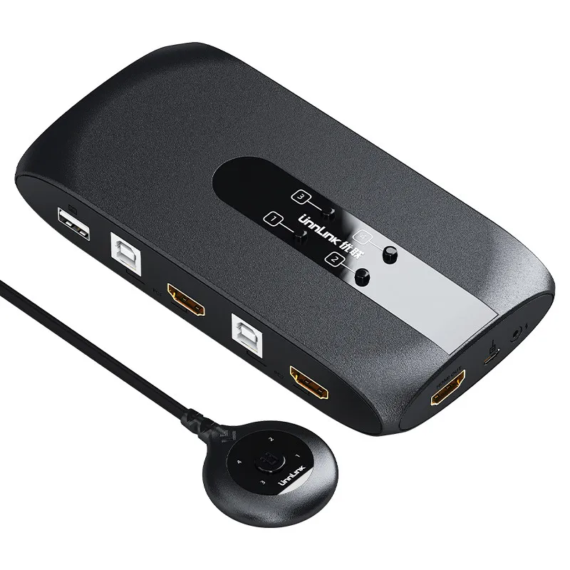 Квм-переключатель Unnlink 4K @ 60 Гц HDMI, 4 порта, горячие клавиши, 4 выключателя, 1 дисплей, 4 USB-порта, с удлинителем