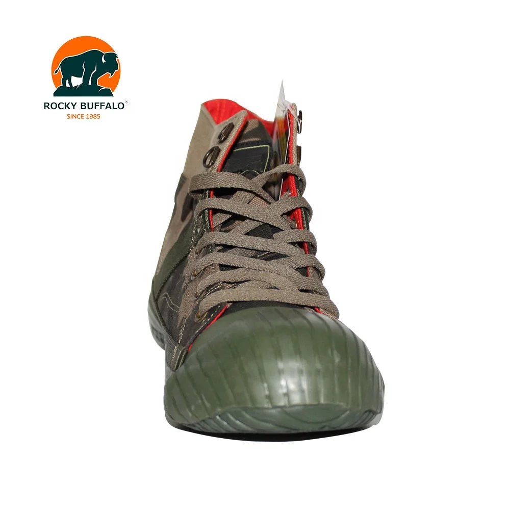 Rocky Buffalo Tri-Color  Camouflage Stylish Hi-Top Canvas Sneakers Lace-up Vulcanized Shoes